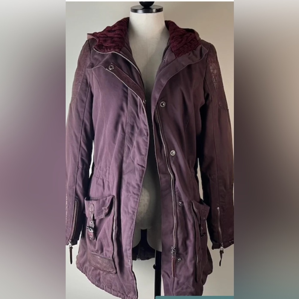 Brand New Military Style Coat with Distressed Leather Accents